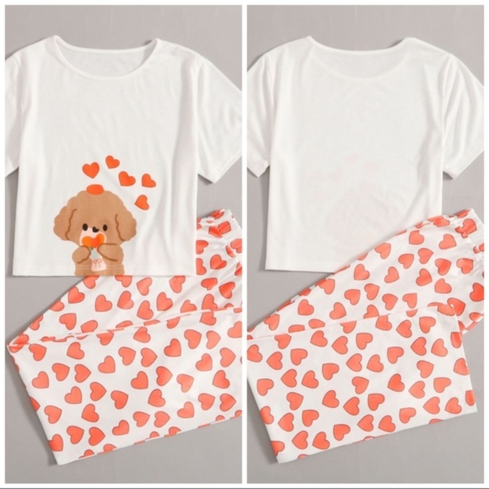 New Cute Puppy Tee & Heart Pants Pajama Set - Picture 2 of 5